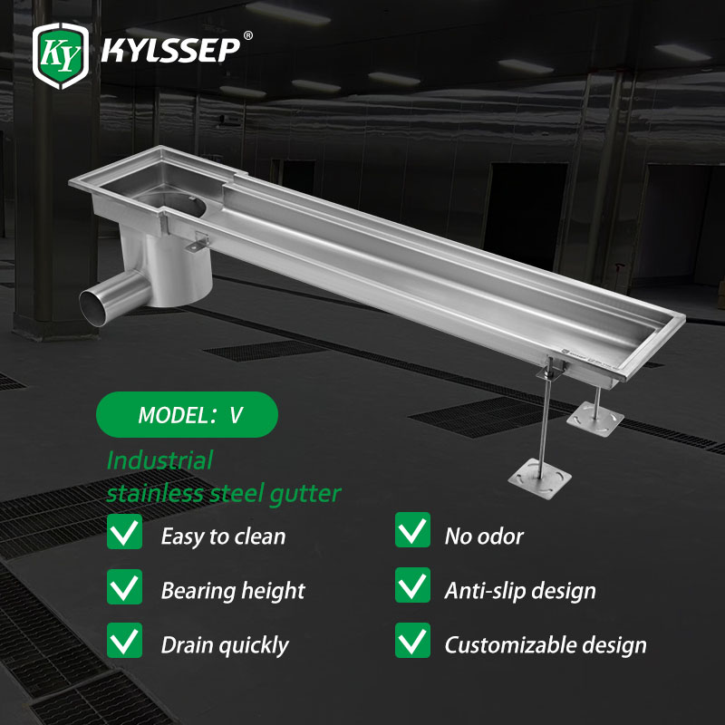 V-Ënnen STAINLESS linear Kanal Drain